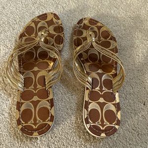 Coach 7 1/2 sandals  Metallic and brown leather